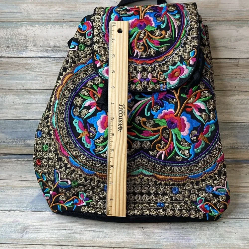 Embroidered Beautiful Backpack Colorful Designs‎ Boho Retro NWOT